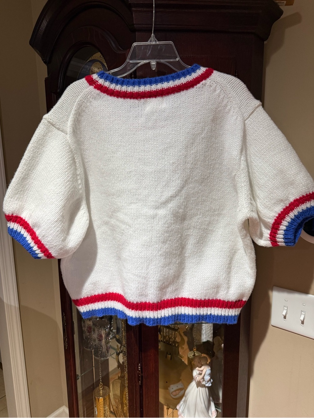 BIBI Women's White "America" Knit Sweater Short Sleeve Red Blue Trim Size XL - Picture 4 of 10